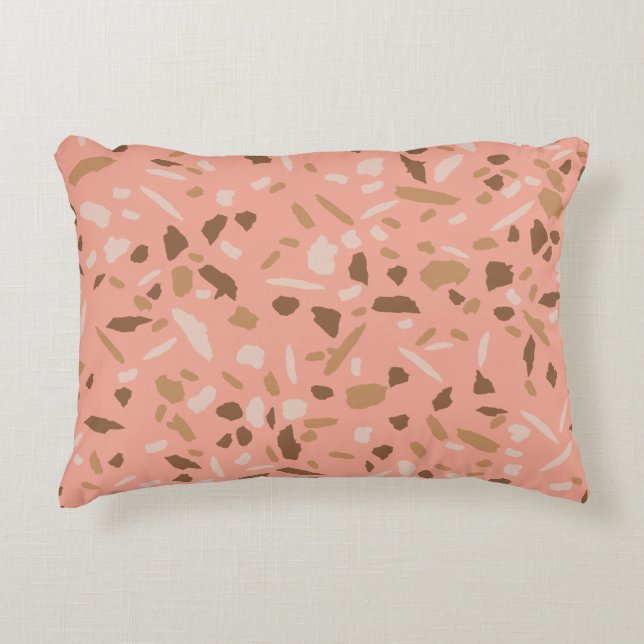 Peach Beige Tan Brown Terrazzo Marble Pattern  Accent Pillow (Front)