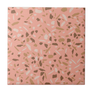 Peach Beige Tan Brown Terrazzo Marble Pattern  Ceramic Tile