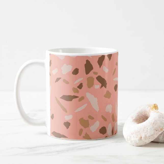 Peach Beige Tan Brown Terrazzo Marble Pattern  Coffee Mug (With Donut)