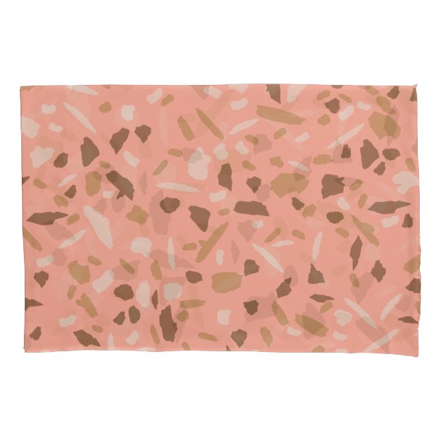 Peach Beige Tan Brown Terrazzo Marble Pattern Pillow Case (Front-Left)