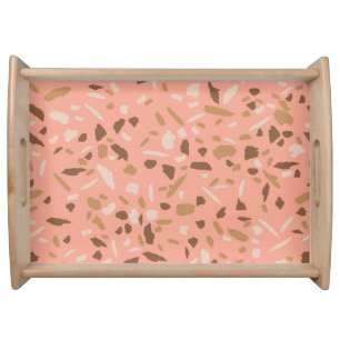 Peach Beige Tan Brown Terrazzo Marble Pattern Serving Tray