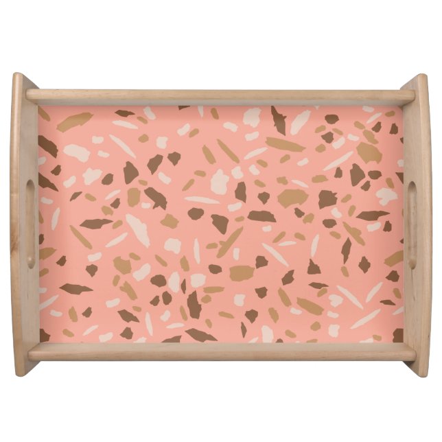 Peach Beige Tan Brown Terrazzo Marble Pattern Serving Tray (Front)