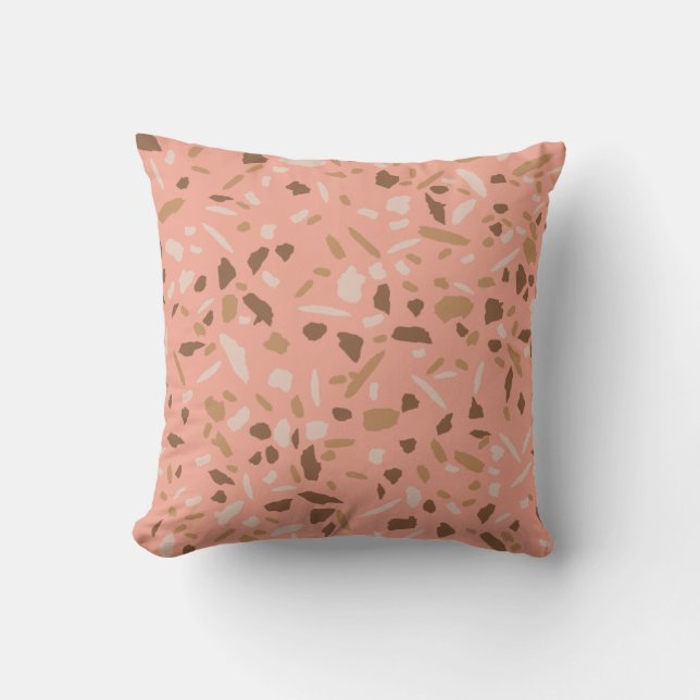 Peach Beige Tan Brown Terrazzo Marble Pattern Throw Pillow (Front)