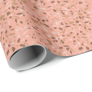 Peach Beige Tan Brown Terrazzo Marble Pattern Wrapping Paper