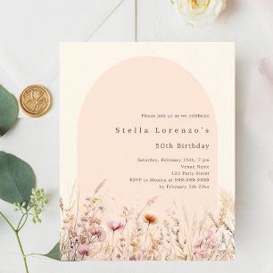 Peach beige wildflower budget birthday invitation