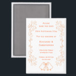 Peach Bells Scrollwork Wedding Save The Date Magnet<br><div class="desc">Wedding save the date magnet bells design. Customise this peach coloured wedding save the date magnet with your wedding details. Should you require any help with customising then contact us through the link on this page. Peach coloured bells design personalised wedding save the date magnet</div>