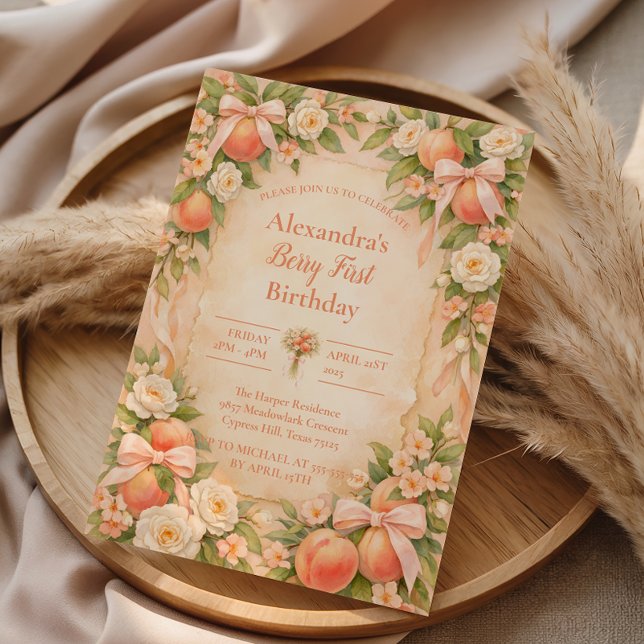 Peach Berry Garden First Birthday 1st Birthday Invitation (Creator Uploaded)