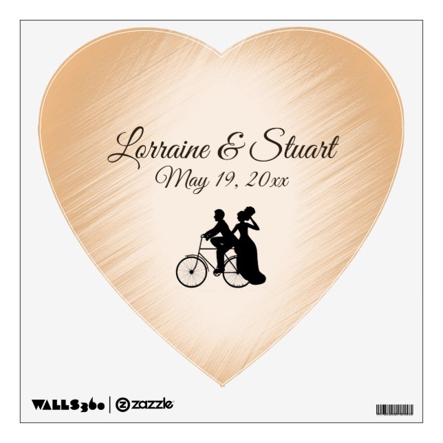 Peach Bicycle Wedding Theme Wall Decal (Front)