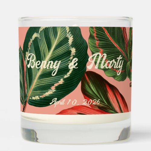 Peach Biophilic Botanical Tropical Leaves Scented Candle
