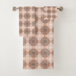Peach, Black, and White Lace Bath Towel Set