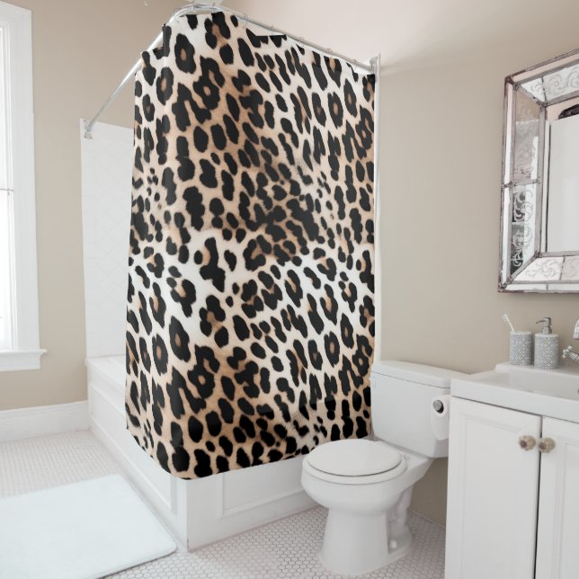 Peach Black Cream Leopard Animal  Shower Curtain (In Situ)