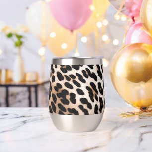 Peach Black Cream Leopard Animal Thermal Wine Tumbler