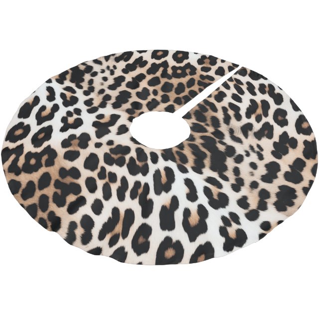Peach Black Cream Leopard Christmas Brushed Polyester Tree Skirt (Angled)