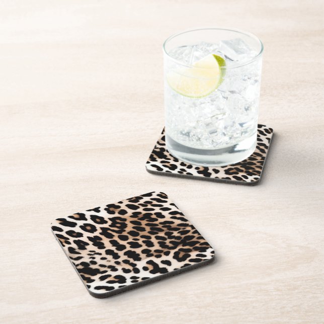 Peach Black Cream Leopard Wedding Beverage Coaster (Right Side)