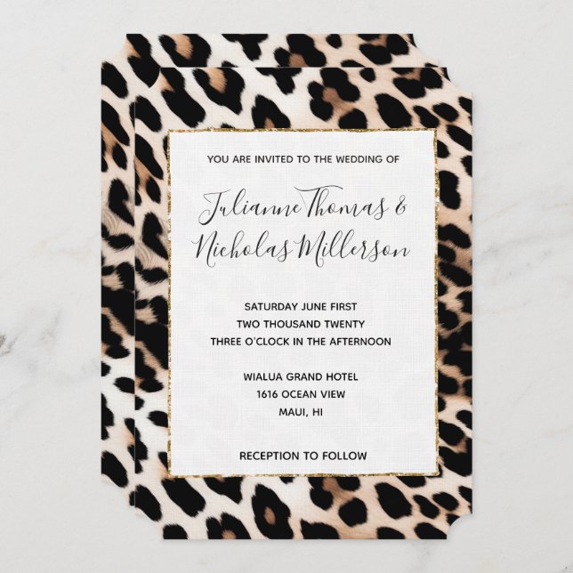 Peach Black Cream Leopard Wedding Invitation (Front/Back)