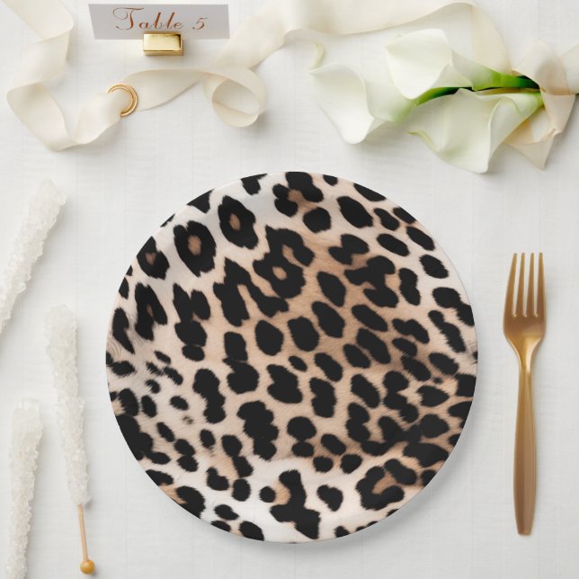 Peach Black Cream Leopard Wedding Paper Plates (Wedding)