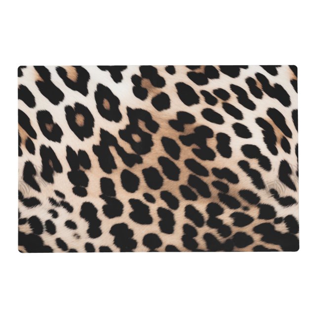 Peach Black Cream Leopard Wedding Placemat (Front)