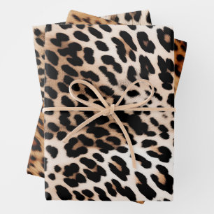 Peach Black Cream Leopard Wedding Wrapping Paper Sheets