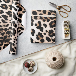 Peach Black Cream Leopard Wrapping Paper
