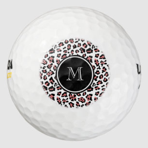 Peach Black Leopard Animal Print with Monogram Golf Balls