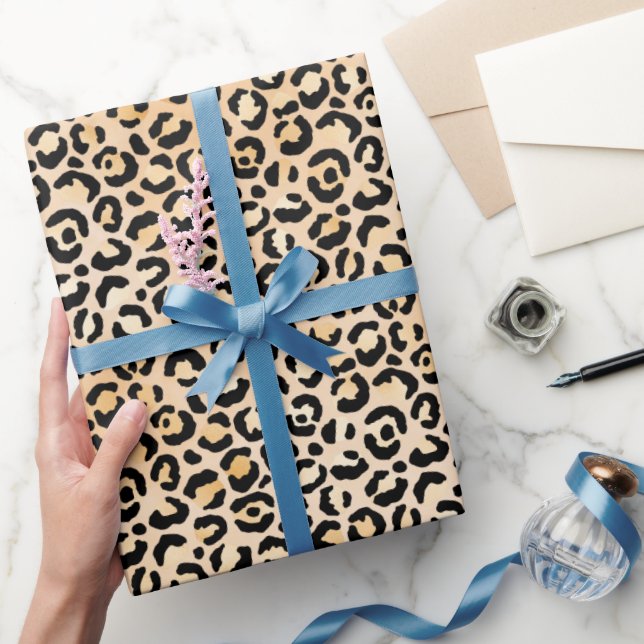 Peach Black Leopard Print Wrapping Paper (Gifting)
