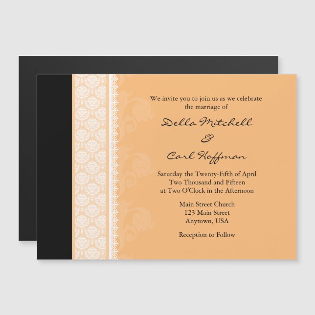 Peach Black Modern Magnetic Wedding Invitation (Front/Back)