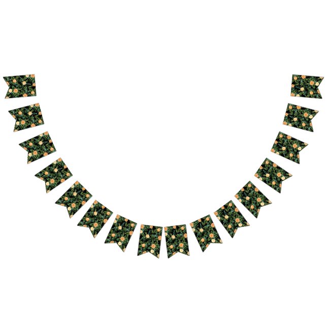 Peach & Black Peony & Rose Floral Wedding Bunting Flags (All)