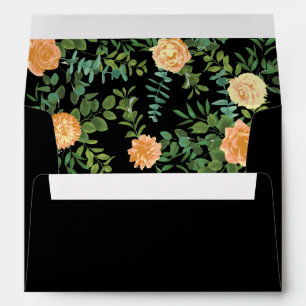 Peach & Black Peony & Rose Floral Wedding Envelope
