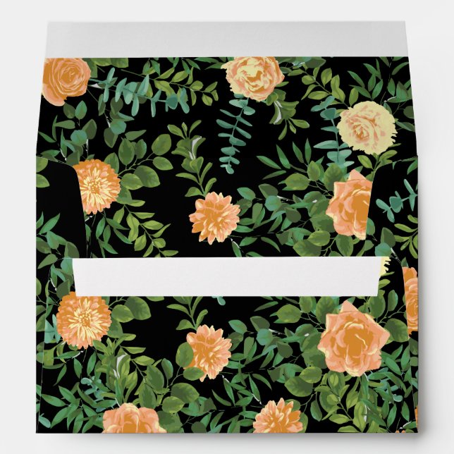 Peach & Black Peony & Rose Floral Wedding Envelope (Back (Bottom))