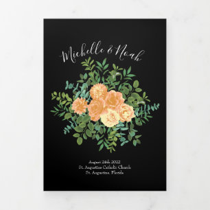 Peach Black Peony Rose Wedding Programs