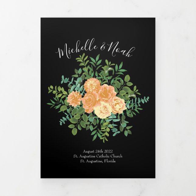 Peach Black Peony Rose Wedding Programs (Cover)