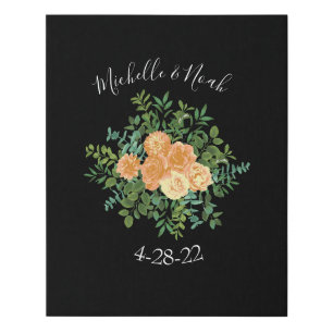 Peach & Black Peony Rose Wedding Signature Faux Canvas Print