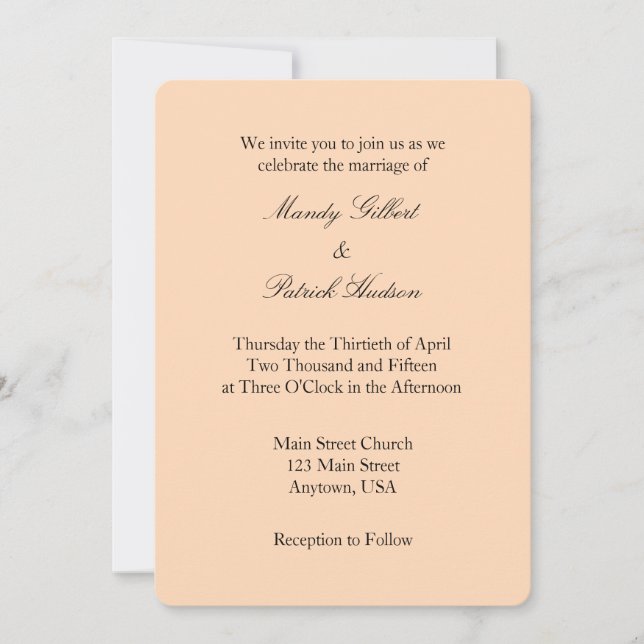 Peach Black Plain Simple Wedding Invitation (Front)