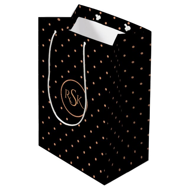 Peach & Black Polka Dots Monogram Medium Gift Bag (Back Angled)