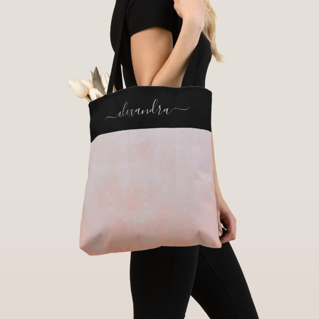 Peach Black rustic elegant personalized Tote Bag (Close Up)