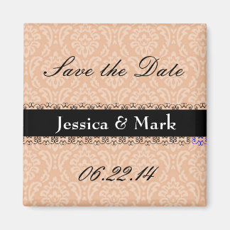 Peach & Black Save Date Damask Wedding Magnet