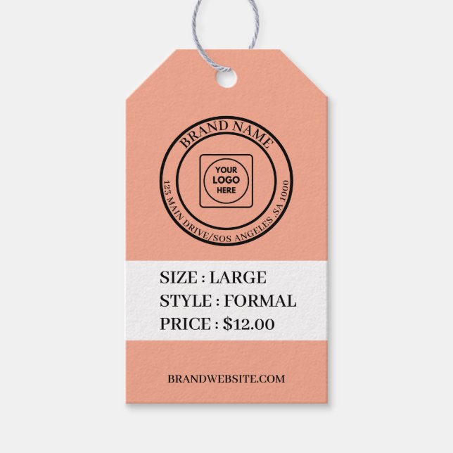 Peach Black Text Business Logo Address Label price (Front)