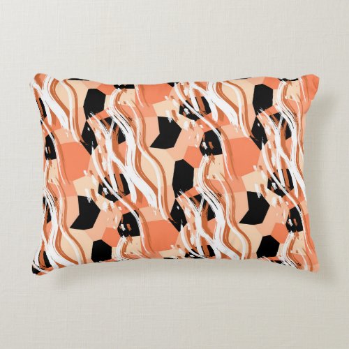 Peach Black White Abstract Pattern Accent Pillow