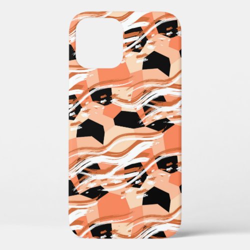 Peach Black White Abstract Pattern iPhone 12 Case