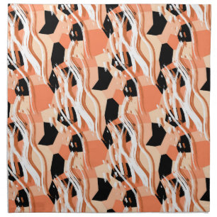 Peach Black White Abstract Pattern. Cloth Napkin