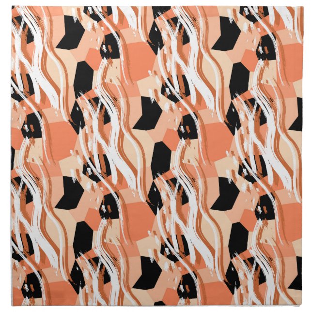 Peach Black White Abstract Pattern. Cloth Napkin (Front)