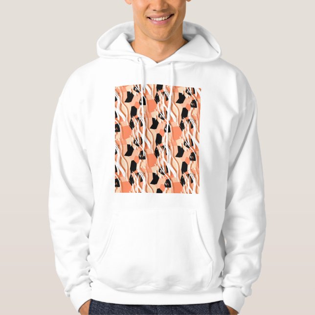Peach Black White Abstract Pattern. Hoodie (Front)