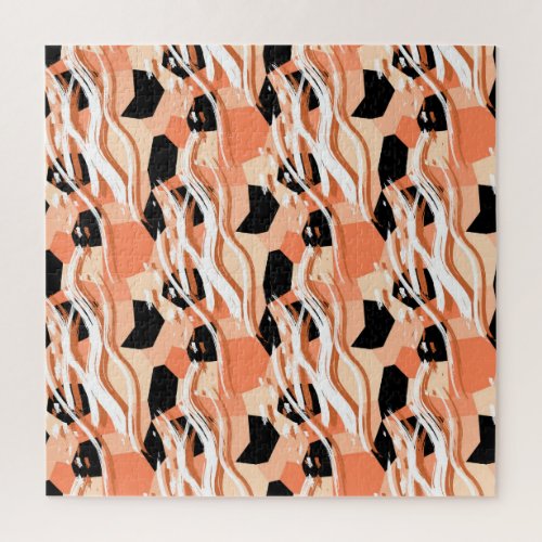 Peach Black White Abstract Pattern Jigsaw Puzzle