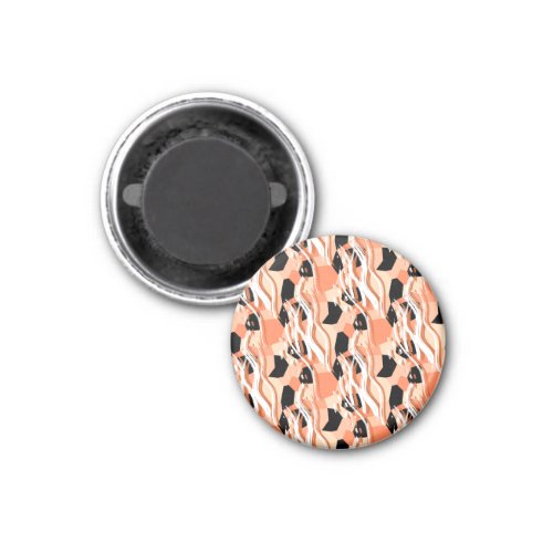 Peach Black White Abstract Pattern Magnet