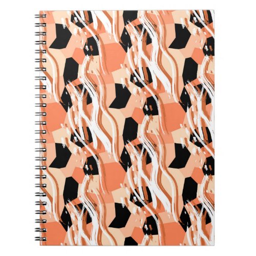 Peach Black White Abstract Pattern Notebook