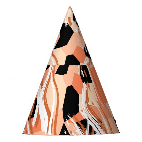 Peach Black White Abstract Pattern Party Hat