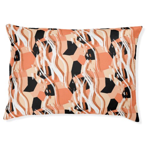 Peach Black White Abstract Pattern Pet Bed
