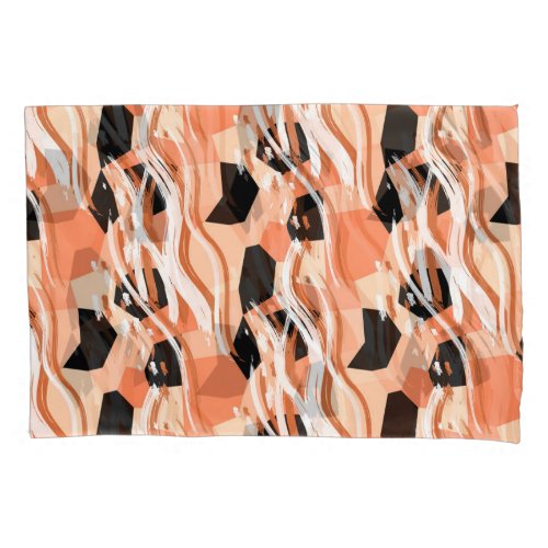Peach Black White Abstract Pattern Pillow Case
