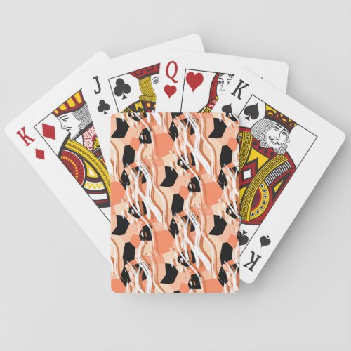 Peach Black White Abstract Pattern Playing Cards