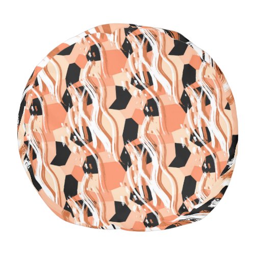 Peach Black White Abstract Pattern Pouf